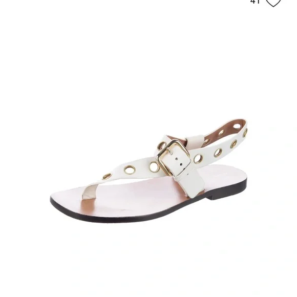 Celine White Leather Grommet Sandals 37.5 Flat Ankle Strap Made in Italy - Picture 16 of 16